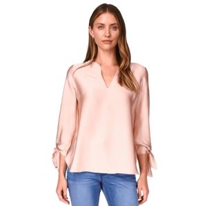 MICHAEL Michael Kors V-Neck Satin 3/4 Tie Sleeve Blouse.